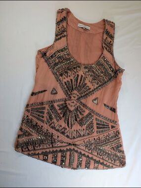 Karina Grimaldi Peach Beaded Embellished Tank Top